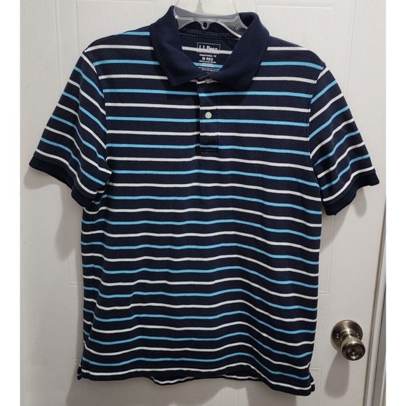L.L. Bean Other - LL Bean Traditional Fit Blue White Striped Short Sleeve Polo Shirt Size M Reg